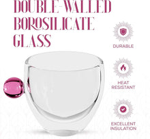 Load image into Gallery viewer, Elle Decor Double Wall Glass Coffee Mugs | Set of 2 | 8.5-Oz (Pink Handle)