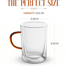 Load image into Gallery viewer, Elle Decor Double Wall Glass Coffee Mugs with Spoons | Set of 2 (Amber Handle)