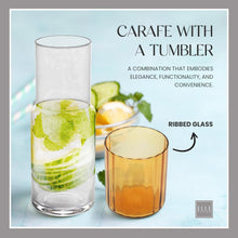 Load image into Gallery viewer, elle decor Bedside Water Carafe with Cup Set | 3” x 8.5” (Amber Lid)