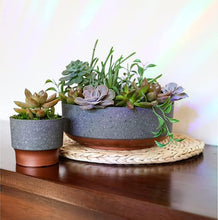 Load image into Gallery viewer, HC 8" Round Capri Succulent Pot Faux Concrete w Copper Base