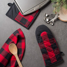Load image into Gallery viewer, DII Buffalo Check Classic Farmhouse Dishtowel Set, 20x30, Red & Black, 3 Piece