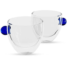 Load image into Gallery viewer, Elle Decor Double Wall Glass Coffee Mugs | Set of 2 | 9-Oz (Blue Handle)