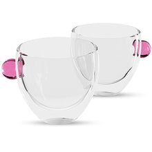 Load image into Gallery viewer, Elle Decor Double Wall Glass Coffee Mugs | Set of 2 | 8.5-Oz (Pink Handle)