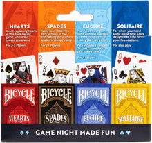 Load image into Gallery viewer, Bicycle 4 Playing Card Games in 1: Euchre, Hearts, Spades, and Solitaire