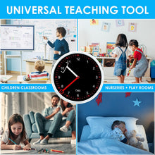Load image into Gallery viewer, Educational Wall Clock - Silent Movement Time Teaching Clock Black