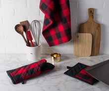 Load image into Gallery viewer, DII Buffalo Check Classic Farmhouse Dishtowel Set, 20x30, Red & Black, 3 Piece
