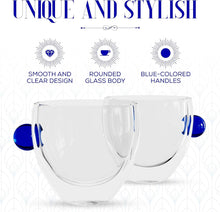 Load image into Gallery viewer, Elle Decor Double Wall Glass Coffee Mugs | Set of 2 | 9-Oz (Blue Handle)