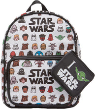 Load image into Gallery viewer, Disney’s Star Wars All Over Print Faux Leather 10.5" White Women’s Mini Backpack Purse 2-Piece Set