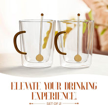 Load image into Gallery viewer, Elle Decor Double Wall Glass Coffee Mugs with Spoons | Set of 2 (Amber Handle)