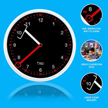 Load image into Gallery viewer, Educational Wall Clock - Silent Movement Time Teaching Clock Black
