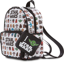 Load image into Gallery viewer, Disney’s Star Wars All Over Print Faux Leather 10.5&quot; White Women’s Mini Backpack Purse 2-Piece Set
