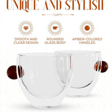 Load image into Gallery viewer, Elle Decor Double Wall Glass Coffee Mugs | Set of 2 | 9-Oz (Amber Handle)
