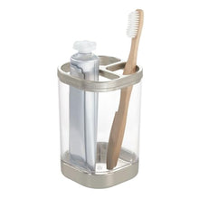 Load image into Gallery viewer, iDesign Plastic Toothbrush Holder Divided Clear &amp; Brushed Nickel
