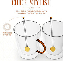 Load image into Gallery viewer, Elle Decor Double Wall Glass Coffee Mugs with Spoons | Set of 2 (Amber Handle)
