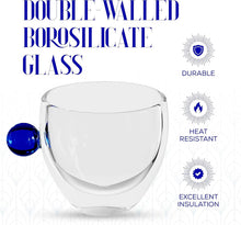 Load image into Gallery viewer, Elle Decor Double Wall Glass Coffee Mugs | Set of 2 | 9-Oz (Blue Handle)
