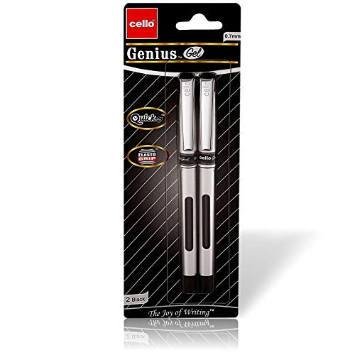 Cello Premium Medium Point Pens with Comfort Grip Control (Genius Black Ink Gel 2 Pack)