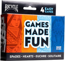 Load image into Gallery viewer, Bicycle 4 Playing Card Games in 1: Euchre, Hearts, Spades, and Solitaire
