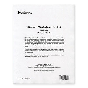HORIZONS 5th Grade Math Student Worksheet Packet