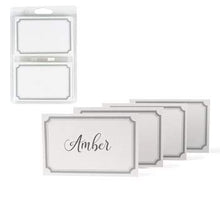 Load image into Gallery viewer, 120 Pcs Double Sided Place Cards - White with a Sterling Silver Border . Perfect for Seating Cards, Wedding Receptions, Birthday Parties, Baby Showers, Graduations - 3.75 x 2.6 inches
