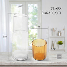 Load image into Gallery viewer, elle decor Bedside Water Carafe with Cup Set | 3” x 8.5” (Amber Lid)
