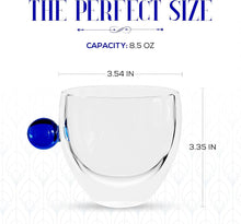 Load image into Gallery viewer, Elle Decor Double Wall Glass Coffee Mugs | Set of 2 | 9-Oz (Blue Handle)
