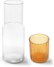 Load image into Gallery viewer, elle decor Bedside Water Carafe with Cup Set | 3” x 8.5” (Amber Lid)
