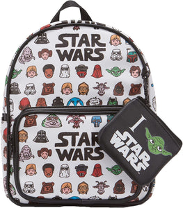 Disney’s Star Wars All Over Print Faux Leather 10.5" White Women’s Mini Backpack Purse 2-Piece Set