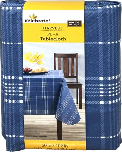 Celebrate Harvest PEVA Tablecloth (Navy Plaid, 60x102)