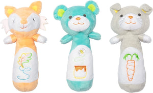 C.R. Gibson Little Bear, Bunny, and Fox Animal Plush Baby Rattle Toys, 3pc MF